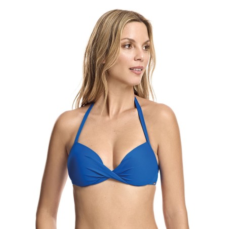 Top bikini corte bra con push-up brisa azul