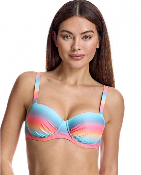 Top bikini para mujer balconet con copa, aro y refuerzo bajo pecho en color azul