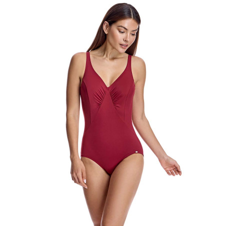 Bañador color burdeos para mujer clásico corte pico