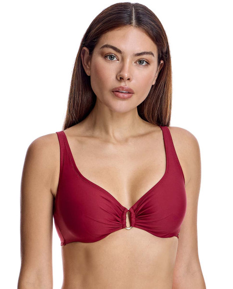 Top bikini para mujer corte sisa capacidad con aro en color burdeos