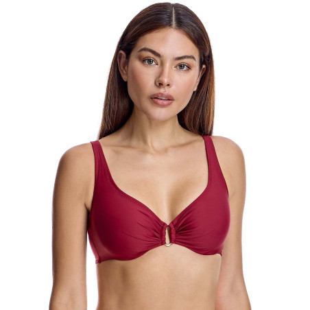 Top bikini para mujer corte sisa capacidad con aro en color burdeos