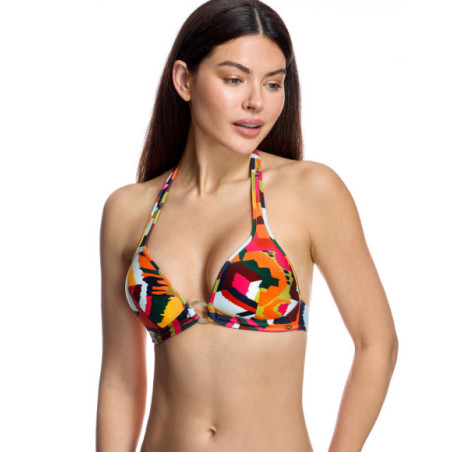 Top de bikini de mujer con copa triangular y detalle de anilla central