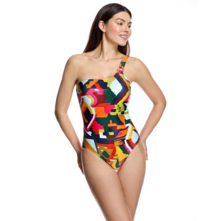 Bañador de mujer de corte asimétrico con detalle de anilla