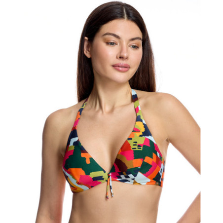 Top de bikini de mujer con cortina regulable y lazada central