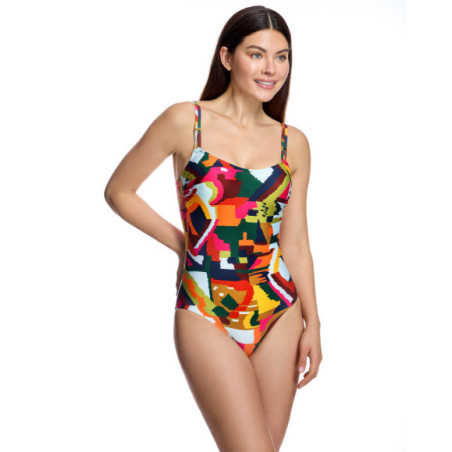 Bañador de mujer con escote redondo y espalda en U