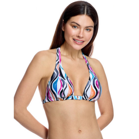 Top de bikini de mujer con cuello halter y detalle de anilla central