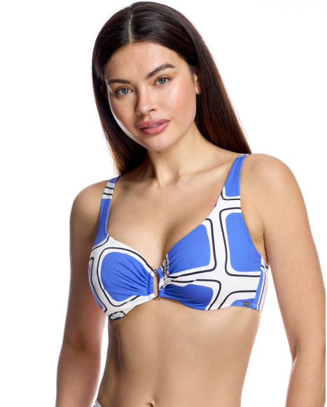 Top de bikini de mujer con aros y diseño geométrico