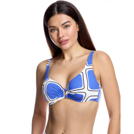 Top de bikini de mujer con aros y diseño geométrico