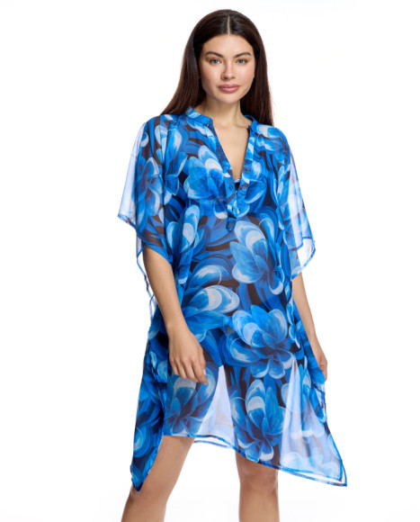 Caftán de mujer con cuello mao y bajo asimétrico