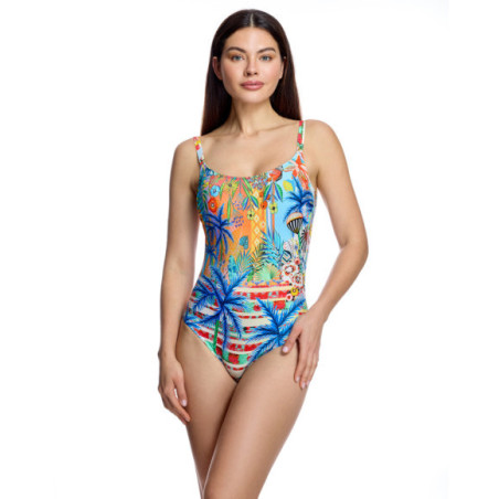 Bañador de mujer con escote redondeado y tirantes regulables