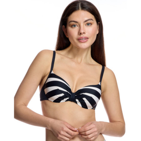 Top de bikini de mujer con aros y estampado de rayas