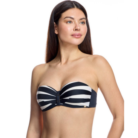 Top de bikini de mujer con diseño bandeau y estampado de rayas