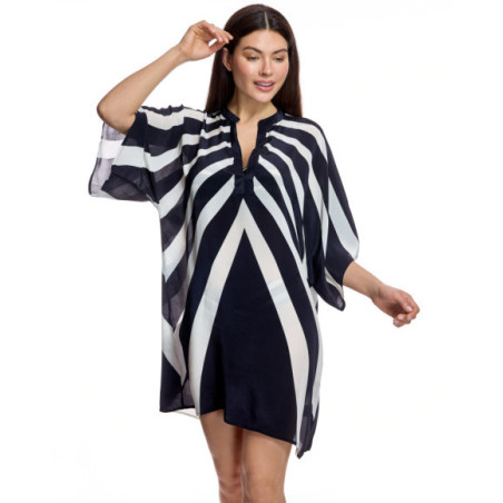 Caftán de mujer con caída fluida y estampado chevron