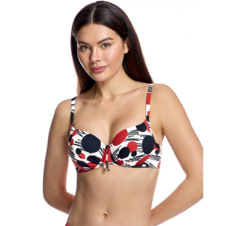 Top de bikini de mujer con aros y estampado artístico circular