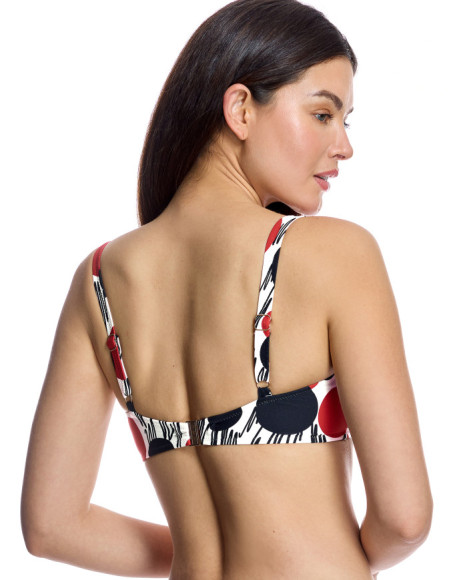 Top de bikini reductor con escote en pico y grafismo abstracto