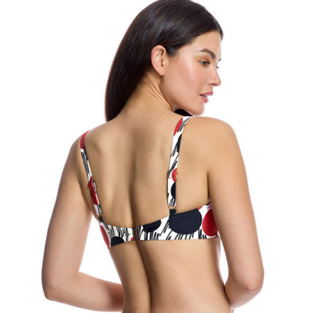 Top de bikini reductor con escote en pico y grafismo abstracto