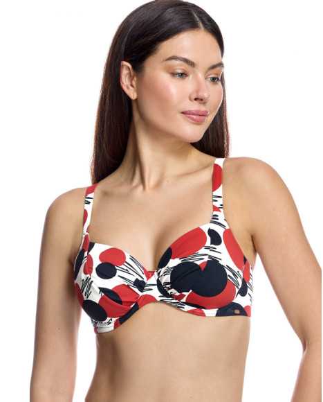 Top de bikini de mujer con aros y estampado geométrico abstracto