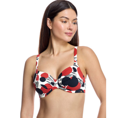 Top de bikini de mujer con aros y estampado geométrico abstracto