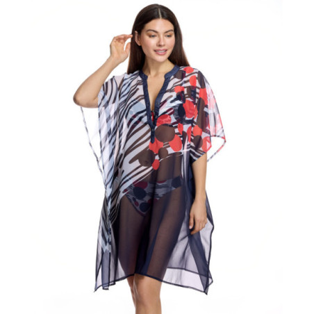 Caftán de mujer con escote en pico y estampado geométrico