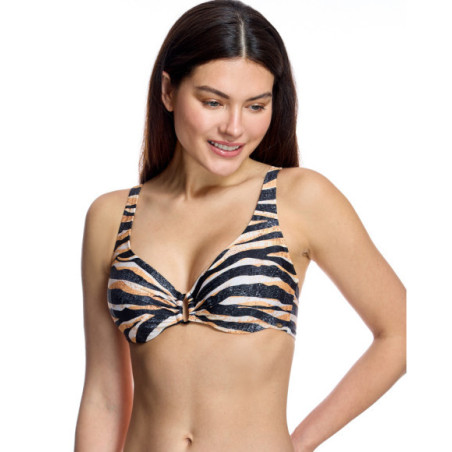 Top de bikini de mujer con aros y estampado animal de cebra