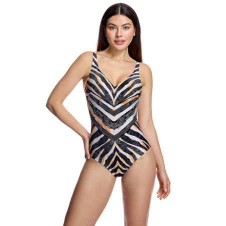 Bañador de mujer con escote en pico y estampado geométrico animal