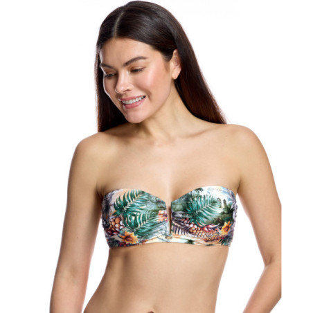 Top de bikini de mujer tipo bandeau con estampado botánico