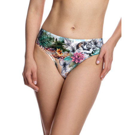Braguita de bikini de mujer con talle medio y estampado tropical artístico