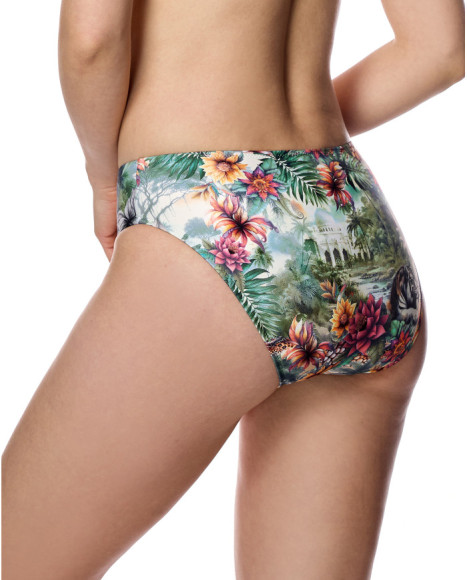 Braguita de bikini de mujer con talle medio y estampado tropical artístico