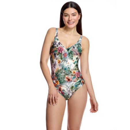 Bañador de mujer con estampado paisajístico y escote en pico