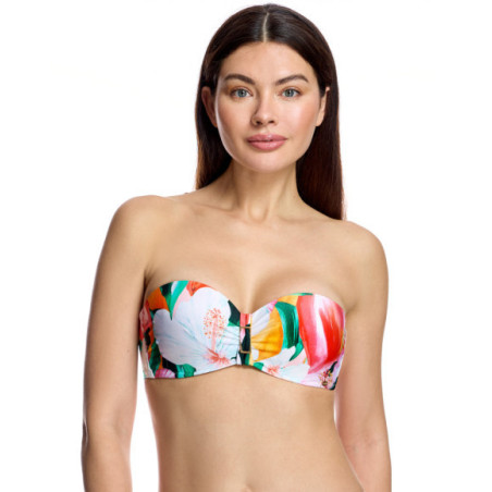 Top de bikini de mujer tipo bandeau y herraje central metálico