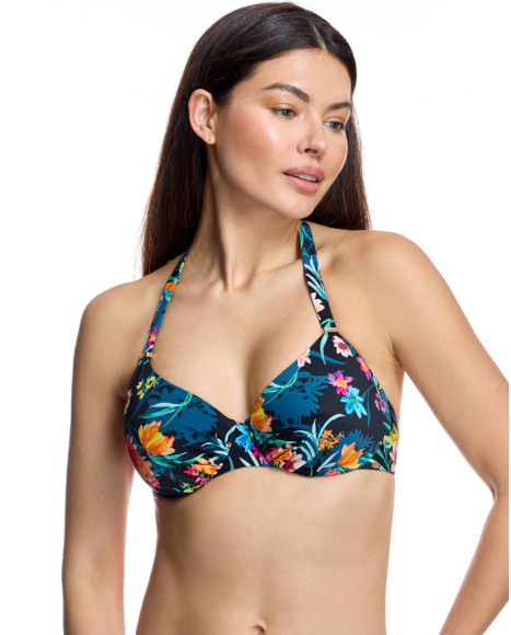 Top de bikini de mujer con escote halter y copas de gran capacidad