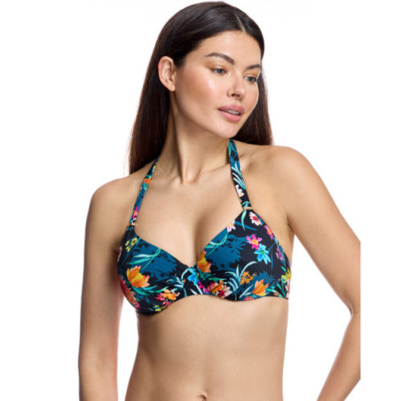 Top de bikini de mujer con escote halter y copas de gran capacidad