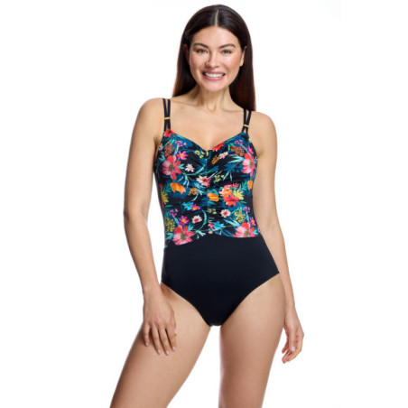 Bañador de mujer con cuerpo fruncido y tirantes dobles regulables