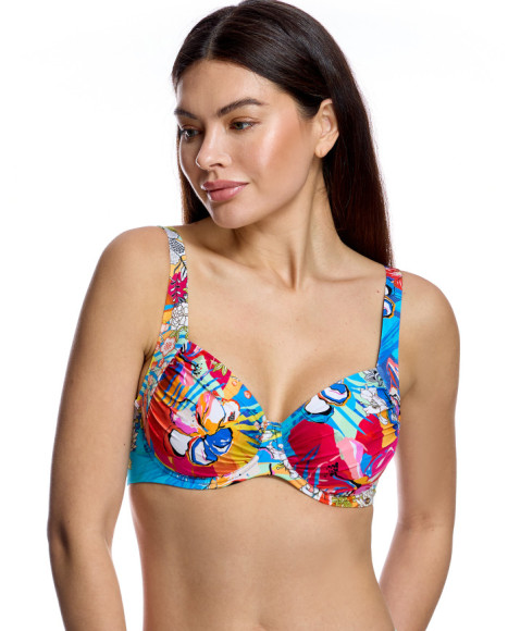Top de bikini de mujer con aros y estampado floral artístico