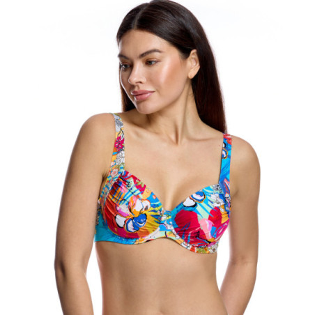 Top de bikini de mujer con aros y estampado floral artístico