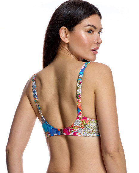 Top de bikini de mujer con aros y estampado floral artístico