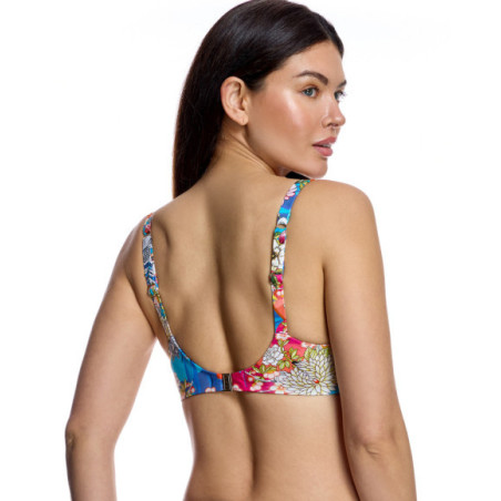 Top de bikini de mujer con aros y estampado floral artístico