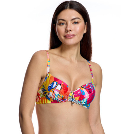 Top de bikini de mujer con copas preformadas y detalle de lazo central