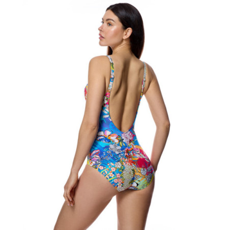 Bañador de mujer con escote en pico y estampado botánico integral