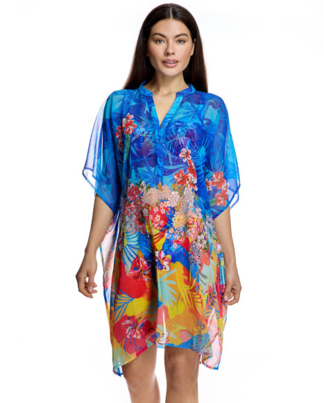 Caftán de mujer con diseño vaporoso y cuello mao