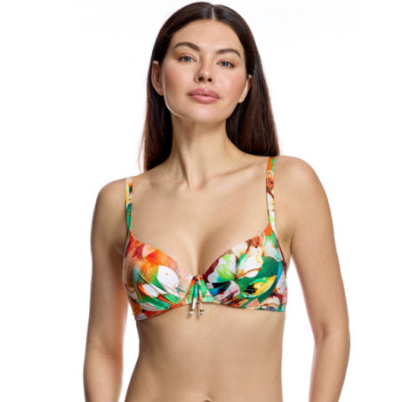 Top de bikini de mujer con aros y detalle de lazo central