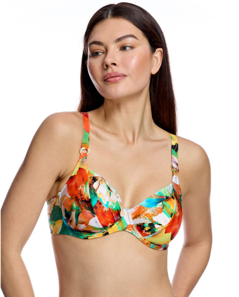 Top de bikini de mujer con aros y detalle de anilla dorada