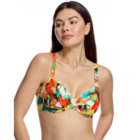 Top de bikini de mujer con aros y detalle de anilla dorada