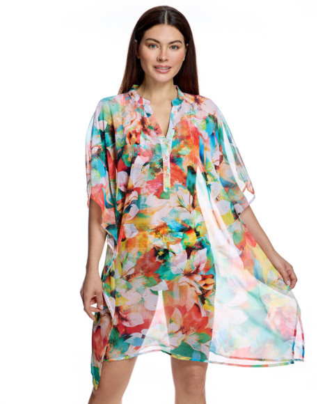 Caftán de mujer con diseño vaporoso y estampado pictórico