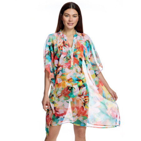 Caftán de mujer con diseño vaporoso y estampado pictórico