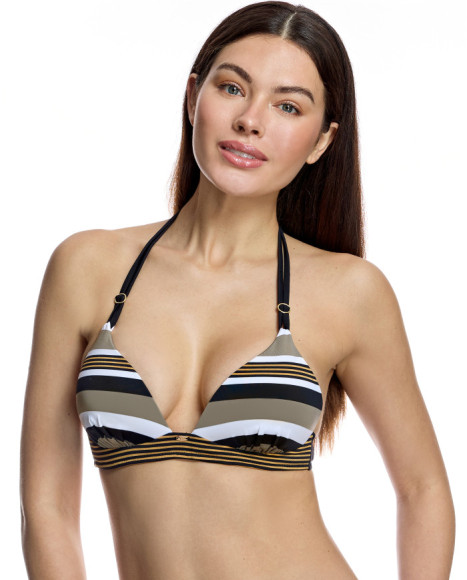 Top de bikini de mujer con estampado de rayas y escote triangular