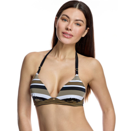 Top de bikini de mujer con estampado de rayas y escote triangular