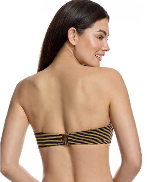 Top de bikini de mujer tipo bandeau y detalle central en contraste
