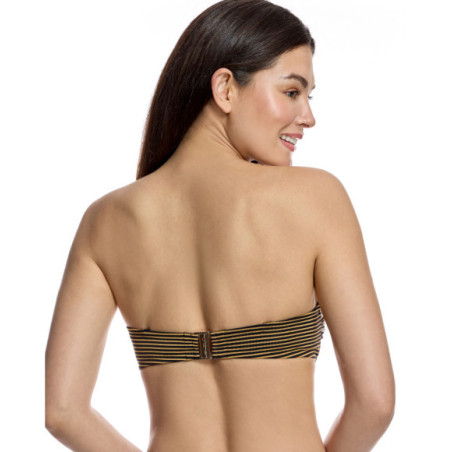 Top de bikini de mujer tipo bandeau y detalle central en contraste