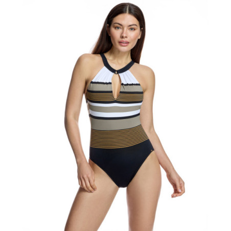 Bañador de mujer con cuello halter y apertura central